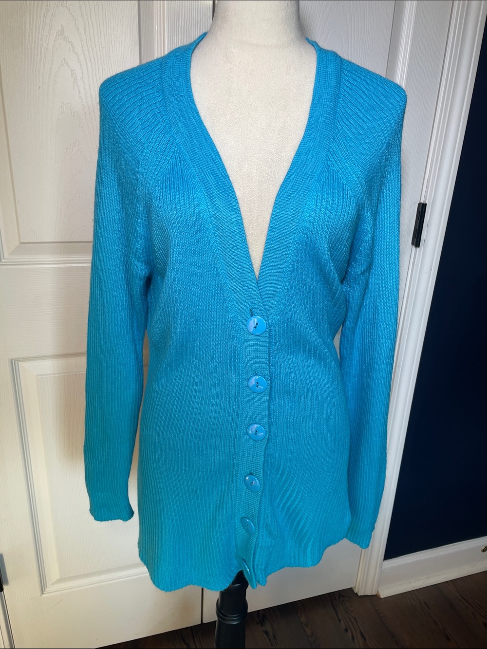 Linea by Louis Dell'Olio Bright Turquoise V-Neck Button Ribbed Cardigan Size L